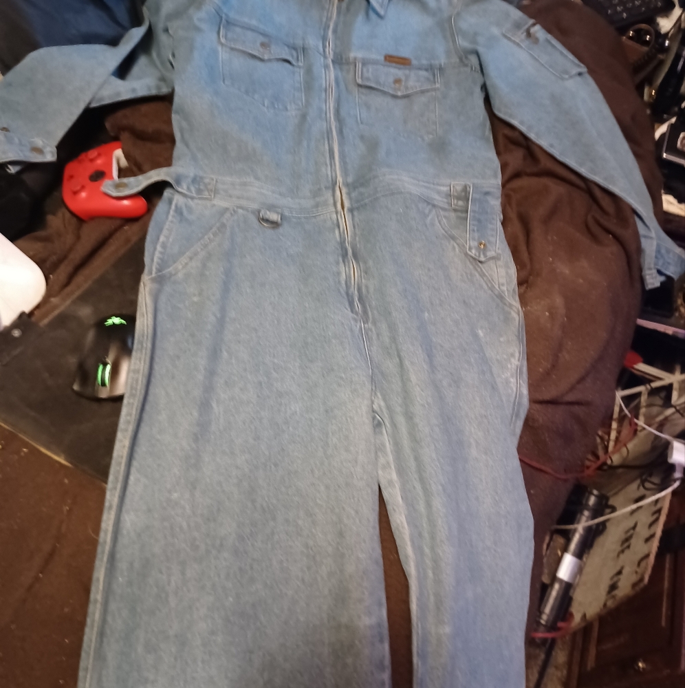 RARE VTG Harley-Davidson Denim Biker Work Coveralls Embroidered Graphic